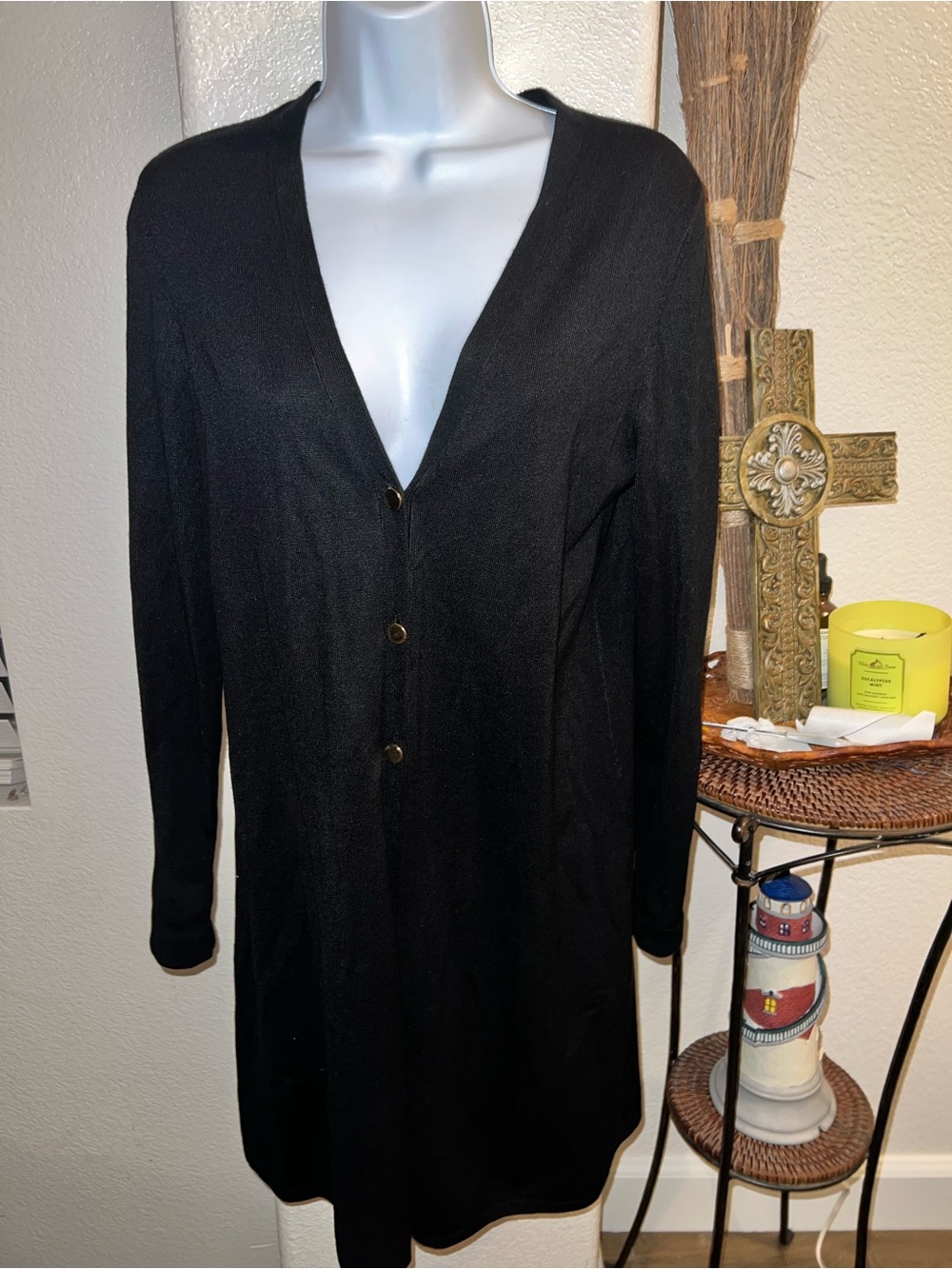 Hallhuber Long Black Button-Front Cardigan